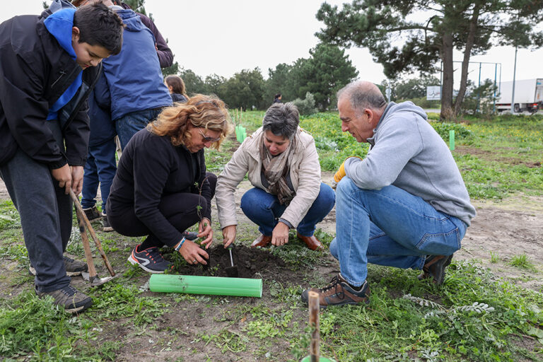 Mais de 250 árvores e arbustos de espécies caraterísticas da região foram plantados em Brejos de Azeitão - vice-presidente da Câmara, Carla Guerreiro, e José Figueira, do grupo de cidadãos Azeitão Eco-Consciente