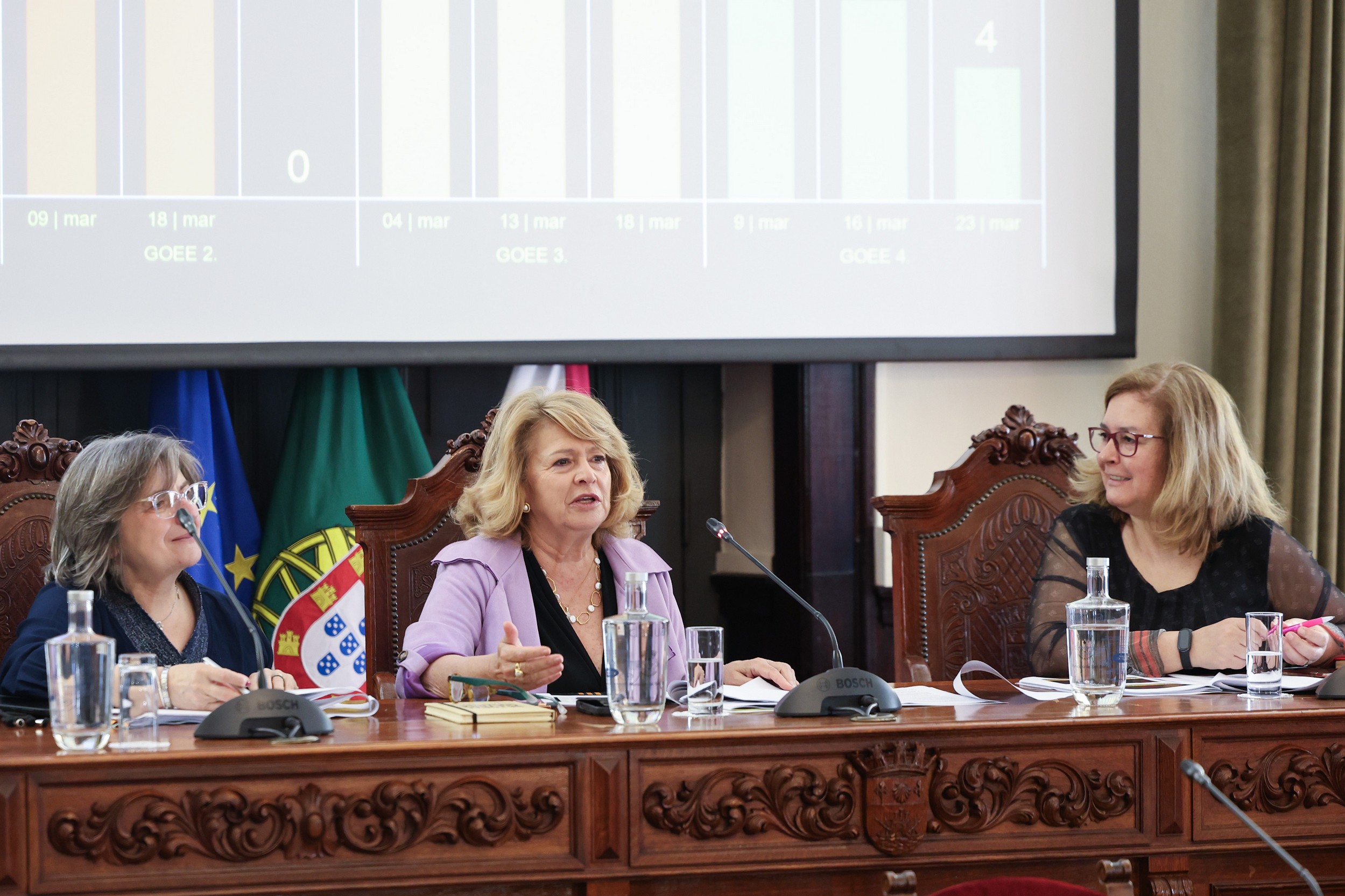 A sessão foi dirigida pela presidente da Câmara Municipal de Setúbal e do CLAS, Maria das Dores Meira